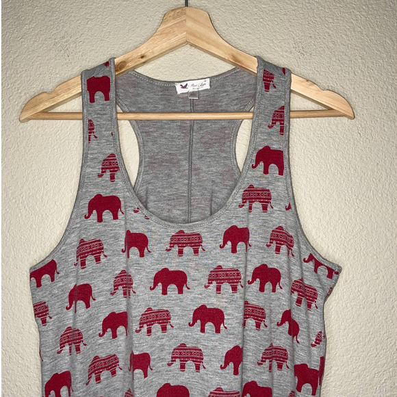 Rue Luju Maternity Top Gray Red Elephant Print Racer Back Tank Womens Large - Picture 4 of 12